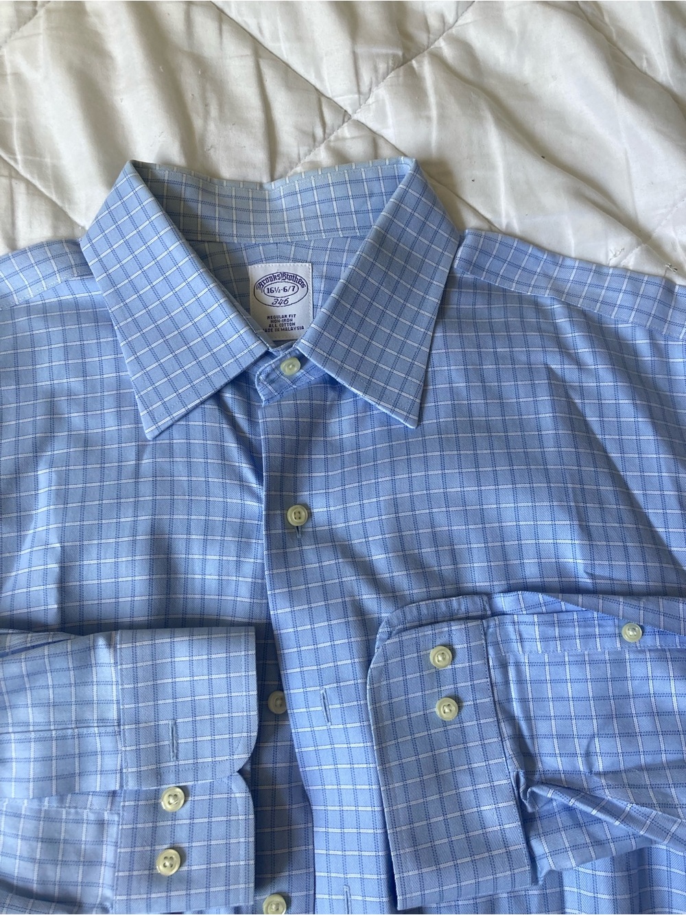 Brooks Brothers Men’s L 16.5 36/37 Blue Plaid Button Down Shirt Non Iron